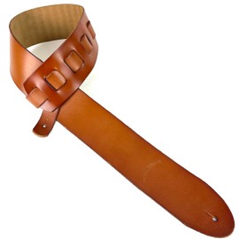 Walker & Williams SL-316 Premium Extra Wide 3" Saddle Tan Full Grain Leather Natural Finish Guitar Strap For Acoustic, Electric, And Bass Guitars