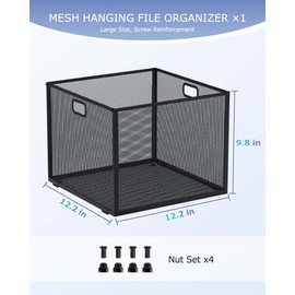 hueilm Hanging File Organizer, Mesh File Folder Box, Includes 14 Hanging Folders with Tabs, Letter-size Storage File Crate Filing Cabinet Organizer, 1 Pack, Large-Black