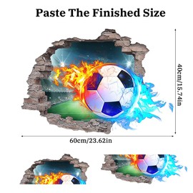 YunBey Football Wall Sticker 3D Boys Bedroom Wall Stickers Football Wallpaper Bedroom Accessories Decoration Children's Room Teenager's Room