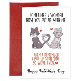 HEYINSHEN Funny Valentine's Day Cards Witty Valentines Card Put Up with Me Card Valentine's Day Cards for Her Him Valentine's Day Cards for Husband Wife Valentine's Day Cards with Envelope Put Up Card