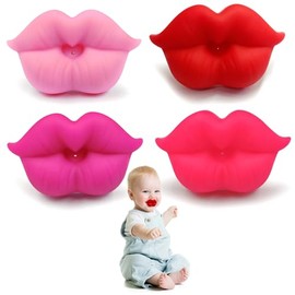 4 chupetes de silicona para recién nacidos fáciles de agarrar con labios bebé colores brillantes y divertidos.