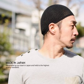 CHARM Silk Skull Hat Handmade in Japan Stretchy Kufi Hat Beanie for Men, Mix black