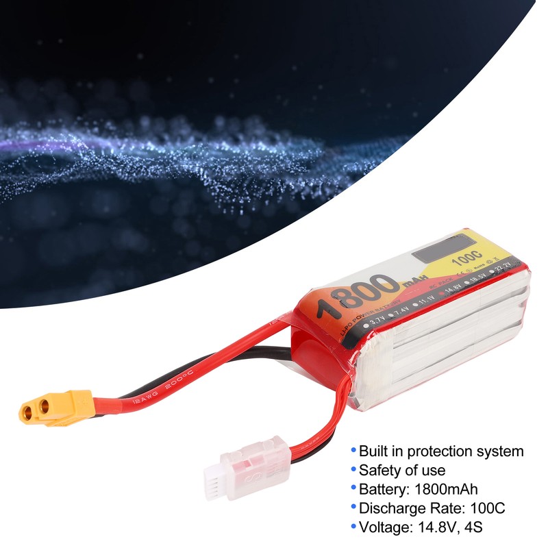 1800mAh Lipo Battery 100C Discharge Rate 14.8V 4S XT60 Plug