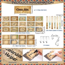 Fulmoon 86 Pcs Class Jobs Pocket Chart Set Teacher's Helper Boho Classroom Management Educational Pocket Chart Boho Classroom Bulletin Board Decor for Back to School Supplies(Travel The Map)