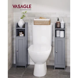 VASAGLE Small Bathroom Storage Corner Floor Cabinet with Door, 7.9 x 7.1 x 31.5 Inches, Bathroom Organizer, Narrow Toilet Paper Storage Cabinet, Adjustable Shelves, Dove Gray UBBC310P36