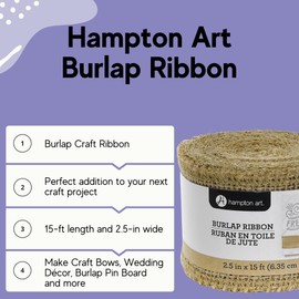 Hampton Art - Cinta de arpillera de 15 pies de largo y 2.5 pulgadas de ancho, para coronas de puerta personalizadas, regalos de envoltura, fabricación de lazos, decoración del hogar y más, yute 100%