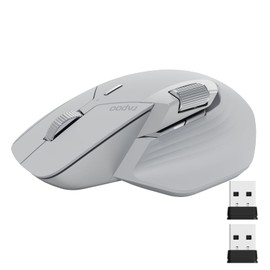 Rapoo MT760Mini Bluetooth Wireless Mouse - Bluetooth 5.0 and 2.4GHz Multi-Mode Connection, Support 4 Devices, M+ Cross Computer Technology, 11 Programmable Buttons,Light Grey