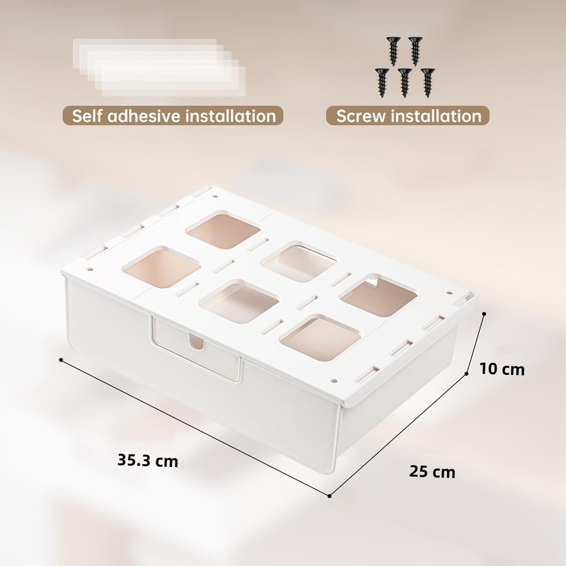 Under Desk Storage Drawer, White, Slide Out Design, 2 Installation