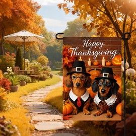 IVN Happy Thanksgiving Dachshund Garden Flag 12x18 Inch Double Sided