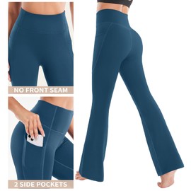 Ewedoos Fleece Lined Pants Women Thermal Yoga Pants with Pockets High Waist Warm Pants Winter Flare Leggings for Women Teal Blue