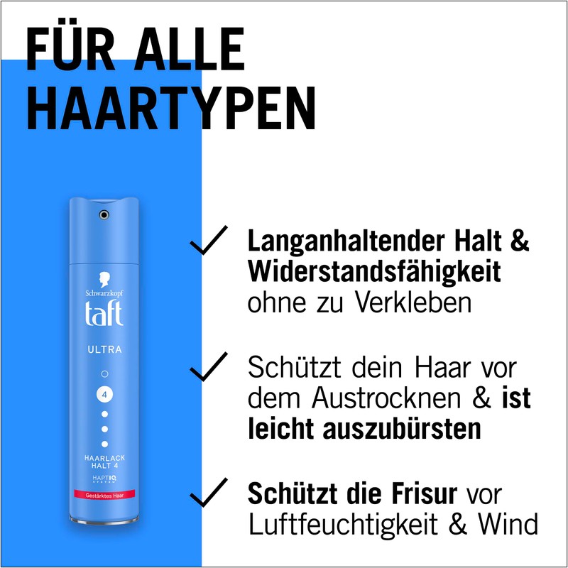 Schwarzkopf Taft Haarlack Ultra (250ml), Haltegrad 4 Haarstyling, Haarspray für