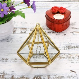 Hipiwe Jewelry Ring Display Holder - Glass Ring Holder Geometric Glass Ring Jewelry Box Wedding Ring Bearer Gift Box Hanging Prism Ring Stand Proposal Ring Display Case (Diamond Shape)