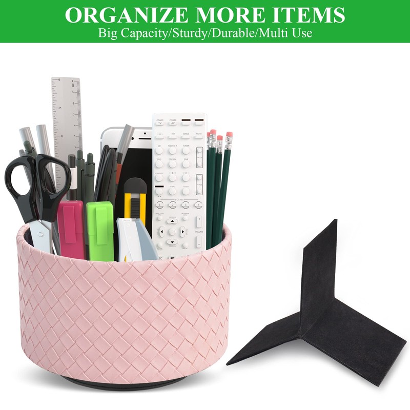 Czzmy Round Leather Art Supply Organizer,Remote Control Holder with Adjustable
