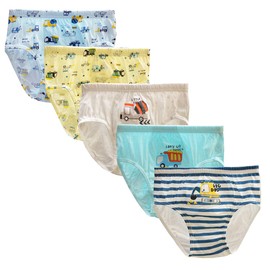 CHUNG Little boys Toddlers Cotton Briefs Underwear 5 Pack, Dig Truck, 2-3Y