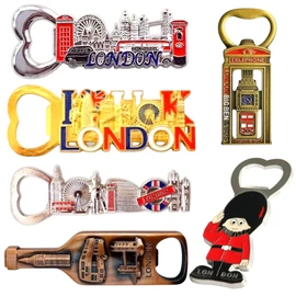 Bells Box Set of 6 London Souvenir Bottle Opener Fridge Magnets – Metal UK Travel Gift Pack – Big Ben, Red Bus, Phone Box – British Tourist Keepsake Decor
