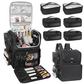 Relavel Hair Tools Travel Bag with 6 Pcs Clear Bags, Hair Stylist Backpack Hairdresser Cosmetology Bag, Heat Insulation Full Layer for Curling Iron, Hair Straightener, Travel Accessories Train Case