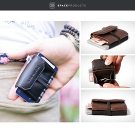 Small tiny practical wallet, 5,5cm x 7 cm, real leather – Space Wallet 2.0 Pull with additional coin pocket – elastic fabric - small purse, small portemonnaie, small pocket