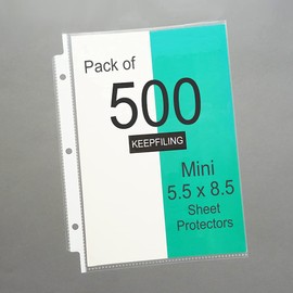500 pcs Bulk 5.5 x 8.5 Mini Binder Sheet Protectors - Clear, Extra Heavyweight Quality (Not Flimsy), Acid Free (Carton of 10 Packs) Keepfiling