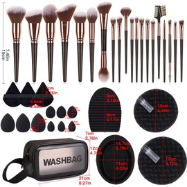 37 Piece Makeup Brush Set - Includes Makeup Brushes, Powder Puffs, Beauty Eggs, Makeup Brush Cleaning Bowls, and Makeup Bag for Mother's Day, Christmas, Valentine's Day, and Women's Day Gifts (Black)