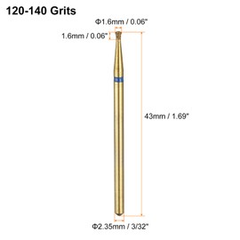 sourcing map 8pcs 120-140 Grits Diamond Grinding Bit 1.6mm Inverted Cone Head 2.35mm Shank 1.6mm Length Titanium Plated Stone Sanding Drill Bits Rotary Tool for Nails Grinding Polishing