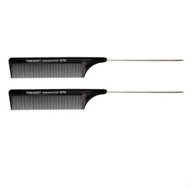 Professional Tail Combs, Carbon Antistatic, Metal Tip, 2-Pack, Black