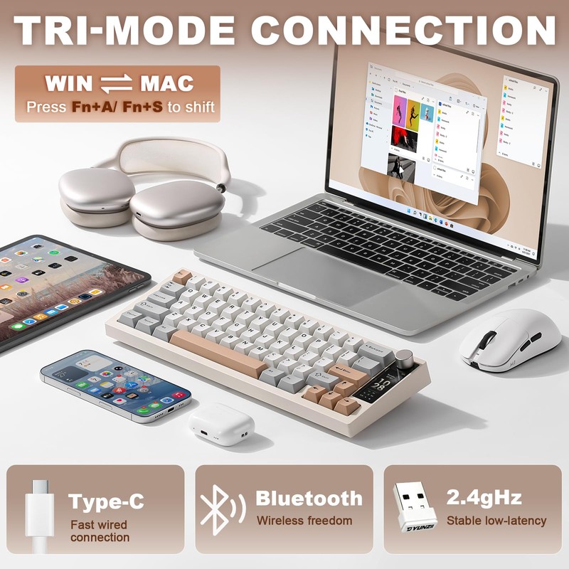 YUNZII IF68 Wireless Mechanical Keyboard (Beige,Candy Switch)