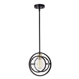 Chloe Lighting Christine Transitional 1 Light Black and Burnished Brass Mini Pendant Ceiling Fixture 10" Wide