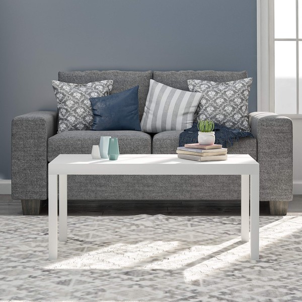 Ameriwood Home Parsons Modern Coffee Table, 19 in x 39 in x 18 in (D x W x H), White