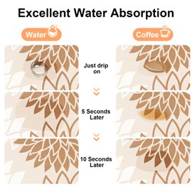 2PCS 12"x 20" Dish Drying Mat & 24" x 5.5" Sink Splash Guard, Super Absorbent & Cuttable Dish Mat Drying Kitchen Mat with Brown Floral, Hide Stain Draining Mat for Kitchen Counter Coffee bar Decor