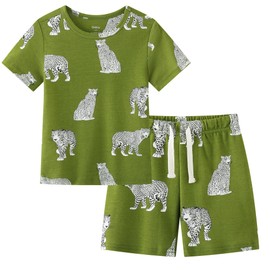 Owlivia Kids Pjs Set, Boys Girls Summer Short-Sleeve Sleepwear, 100% Organic Cotton Toddler Pajamas(6 Years, Leopard)