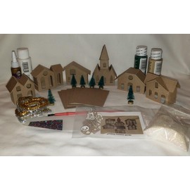 Putz Style 6 Mini Vintage Houses - DIY Complete Kit - Little Village Houses - Gold/Silver