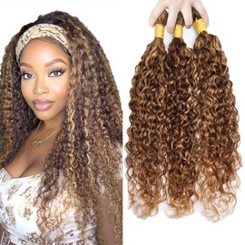 Dokksiiia Highlight Honey Blonde Bundles P4/27 Piano Color Curly Wave Bundles Human Hair Dark Brown and Honey Blonde Mix Double Weft Brazilian Human Hair Extensions 20 22 24 Inch