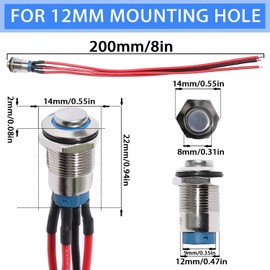 Shengbowi 12 mm Push Button Switch Stainless Steel Self Locking LED Waterproof with Pre-Wired Case for Boats Cars Trucks Pack of 5