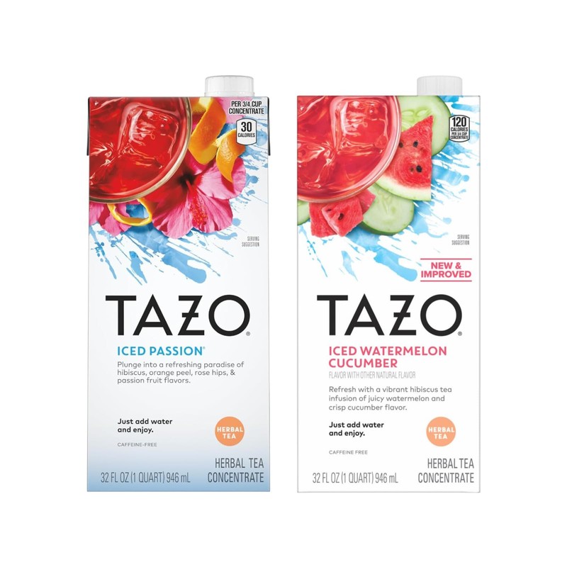 TAZO Tea Concentrate, (Iced Passion Herbal Tea, Watermelon Cucumber Refersher)