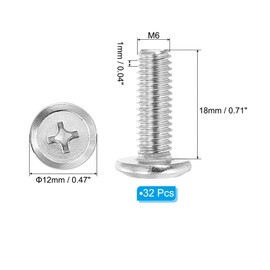 PATIKIL Flat Round Head Phillips Screws, 32 Pack M6-1 x 18mm Binding Screws 304 Stainless Steel 18-8 Full Thread, Phillips Drive Machine Screw Furniture Screw Connector Bolts