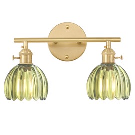 Shenmoyl Bathroom Light Fixtures, 2-Light Brass Vanity Wall Light Over Mirror with Green Tulip Glass Shade for Bedroom Living Room (Bulb Not Included)