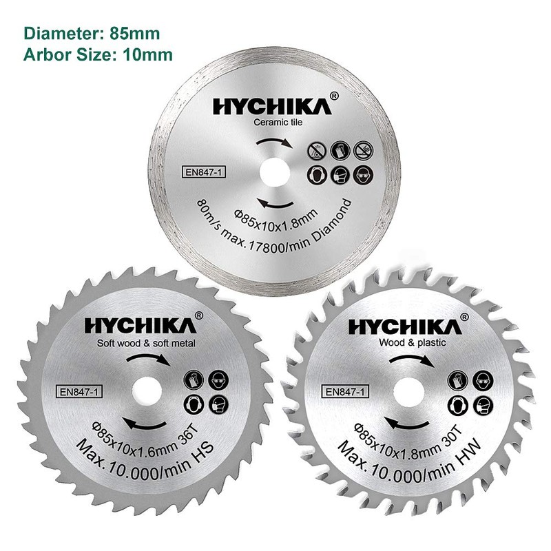 HYCHIKA Mini Circular Saw Blades 3 PCS Diameter: 85mm, Arbor: