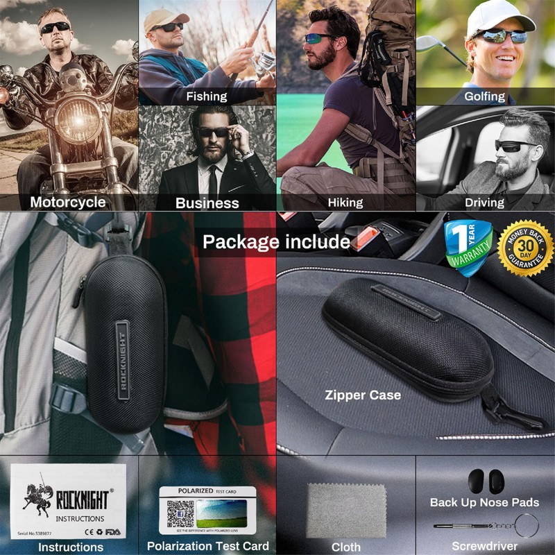 ROCKNIGHT Driving Polarized Sunglasses for Men UV Protection Ultra Lightweight