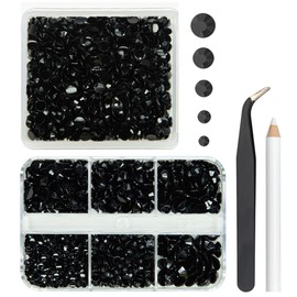 qiipii 2 Boxes 3060PCS Black Resin Flatback Rhinestones for Crafting Pure Black Flatback Jelly Stones 2mm 3mm 4mm 5mm 6mm Non Hotfix Dark Black Gems Diamonds for Nails Tumblers Mugs Bottles DIY Crafts