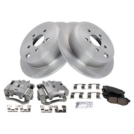 TRQ Rear Brake Pad & Rotor Kit Brake Caliper Brake Pads Brake Rotor Ceramic Compatible with 2013-2015 Subaru BRZ 2010-2014 Legacy