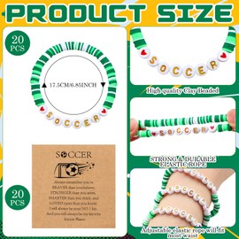 Lunmon 20 Sets Soccer Bracelets Green Sports Clay Beaded Bracelets with Inspirational Cards Gifts Sports Party Favors for Soccer Lovers Team Players