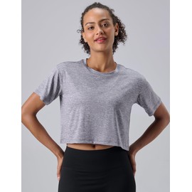 5 Pack: Women's Workout Crop Tops, Athletic Short Sleeve Gym Shirts Crew Neck Tees (Set 3, Medium)