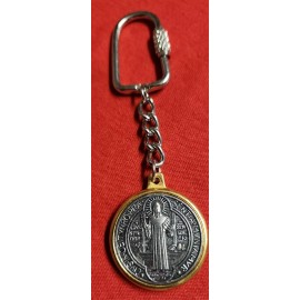 Holy Lager 1.5" Silver  & GOLD PLATED Catholic St.Benedict medal Key Chain
