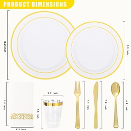 Supernal 200pcs Gold Plastic Dinnerware included Gold Plastic Silverware & Party Plates Disposable Cups and Napkins Disposable for Party,Birthday and Wedding Service for 25 Guests