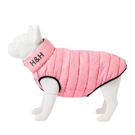 HUGO & HUDSON Dog Puffer Jacket - Clothing & Accessories for Dogs Reversible Water Resistant Dog Coat Collar Attachment Hole - Light Pink & Grey, XS30