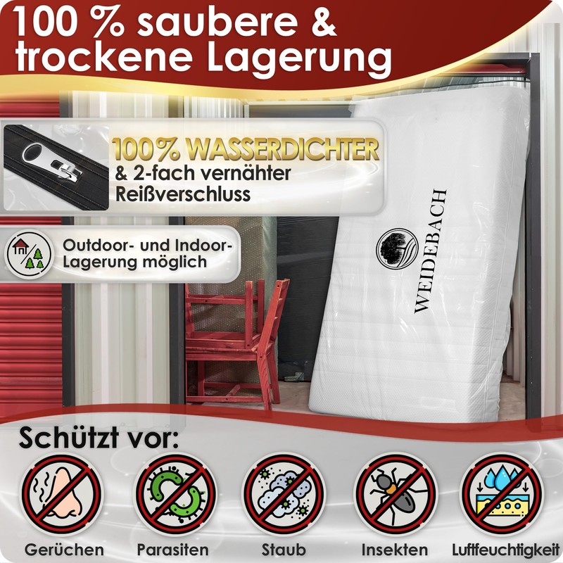 WEIDEBACH® Robust Mattress Cover, 100% Leak-Proof, Mattress Bag with Zip,