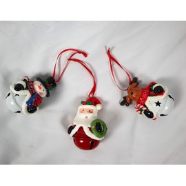 Christmas Tree Hanging Decorations Santa Snowman Reindeer with Jingle Bells Xmas Tree Wall Home Décor Ornaments 3pcs Set