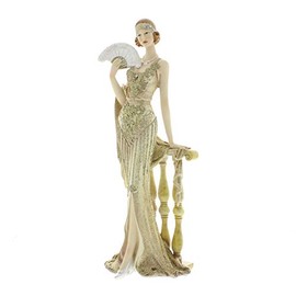 WWID Art Deco"Broadway Belles" Lady Gold/Cream Dress Figurine Ornament 34cm