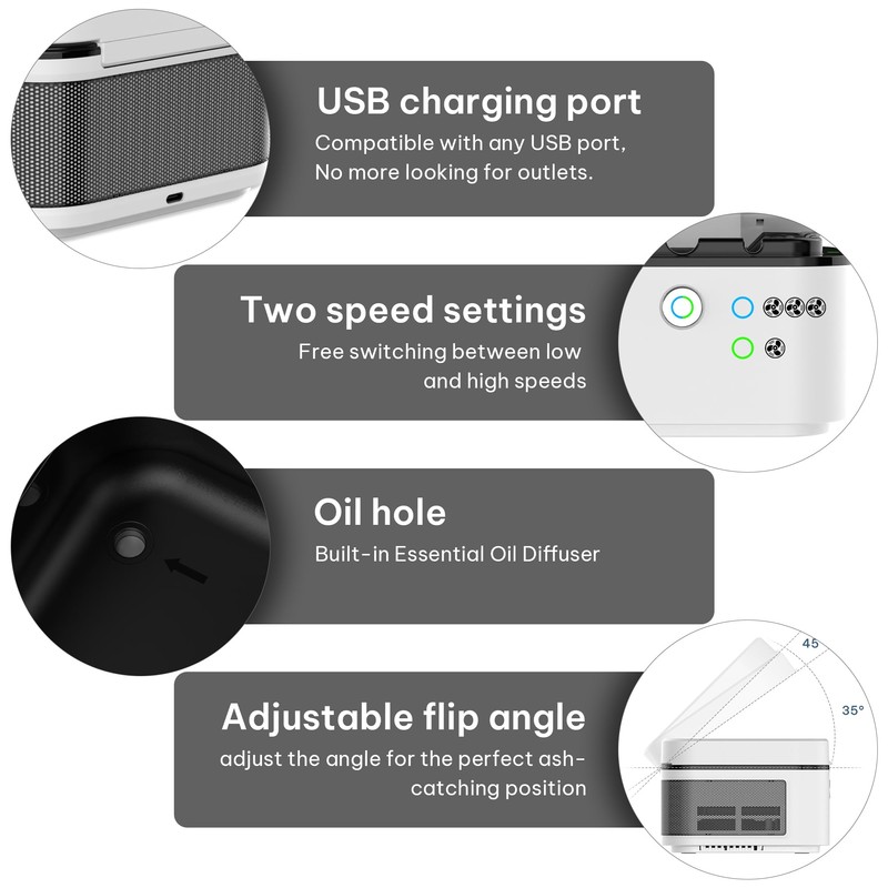 Smokeless Ashtray, Multifunctional Ashtray, Ash Purifier, HEPA Filter, USB Charging