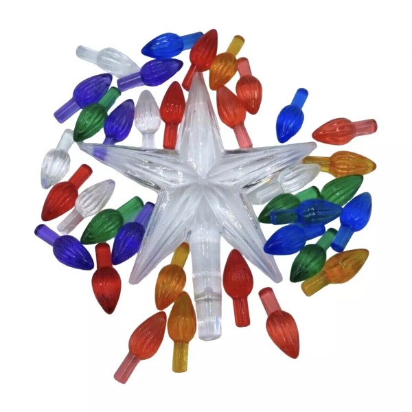 Unbranded Multicolor Flame Plastic Bulbs Star Topper Ceramic Christmas Tree